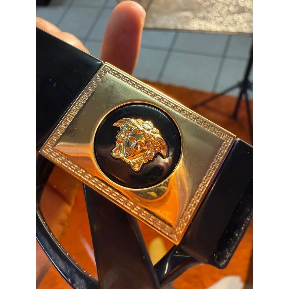 Versace MOD 4406 Black Gold Medusa Orange Lens Sunglasses Narrow Fit With Case